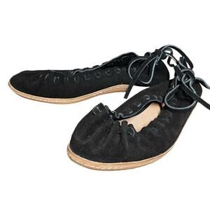 A Detacher Black Suede Leather Hope Ankle Tie Moccasins - 10
